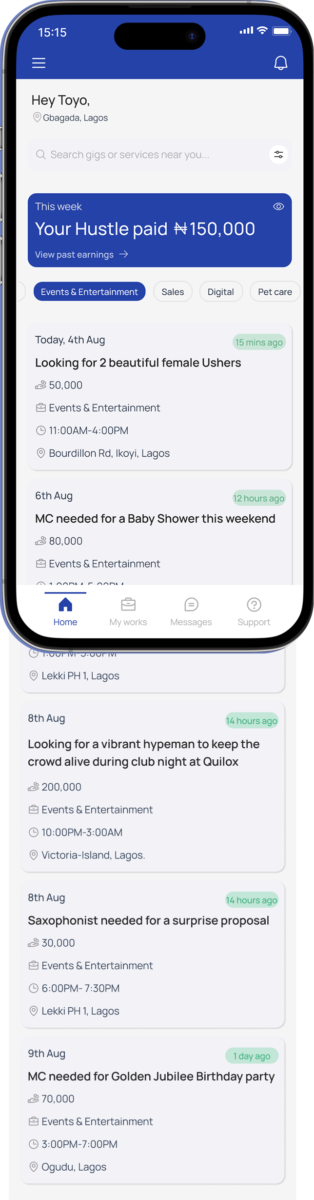 Hustle app home screen web mockup